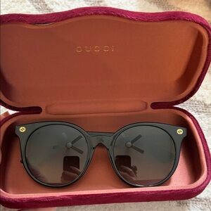 Gucci Black Round Acetate Sunglasses with Gold Logos
